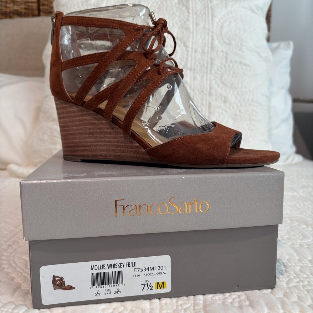 Franco Sarto Whiskey Brown Lace-Up Wedges